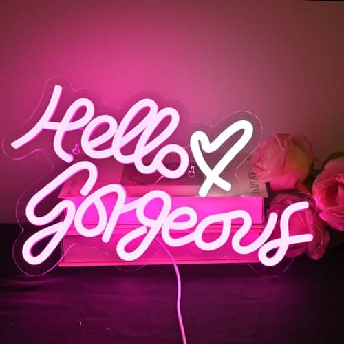 Image of Hello Gorgeous Neon Signs for Wall Decor, Letter Neon Lights for Bedroom, Pink Led Sign with USB Powered for Beauty Room, Wedding, Birthday, Livingroom