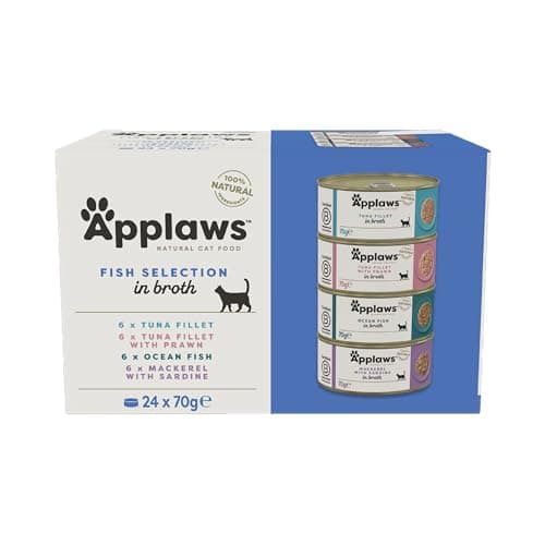 Image of Applaws 100% Natural Wet Cat Food, Multipack Fish Selection in Broth 70g Tin (24 x 70g Tins)