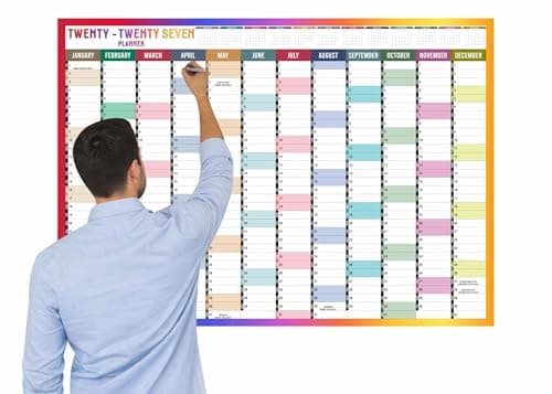 Image of 2027 Year Wall Planner A1 Uk Wall Calendar Yearly Planner Large Jan To Dec Full Year Planning Chart Student Family Home School Office Work Study Annual Poster Multi 59.5 x 84.1Cm (1Pc)(Folded)