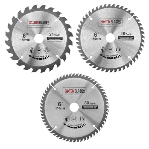 Image of 3x Saxton TCT Circular Saw Blades 150mm x 20mm bore 24, 48 & 60 teeth + 16mm and 10mm Ring Compatible with Ryobi Bosch Makita Dewalt