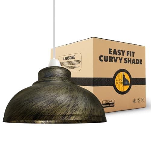 Image of LEDSone 29cm Metal Lamp Shade, Retro Black Inner White Dome Ceiling Light Shade, Easy Fit Design, Indoor Use for Bedroom, Kitchen, Office, Living Room, Hallways, and More (Brushed Brass)