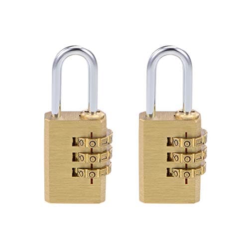 Image of sourcing map 3 Digit Combination Padlock Brass Locks 3mm Shackle Diameter 2Pcs for Gym Locker Fence Suitcase Travel Outdoor