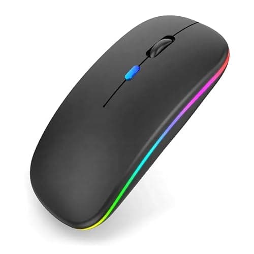 Image of REOKILY Wireless Rechargeable RGB Mouse, Silent Ergonomic Gaming Mouse with LED Lights, Slim Cordless Optical USB Mouse for Laptop, PC, Mac, Computer, Office & Home Use, Black