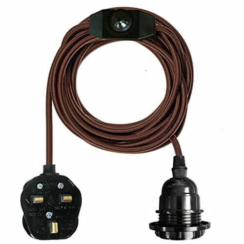 Image of LEDSONE Vintage Pendant Light Kit with Fabric Flex Cable 2m Hanging Light Fitting with E27 Bulb Socket and Plug with Switch Ideal for Home, Studio, Office, Café, or Decorative Lighting (Brown)