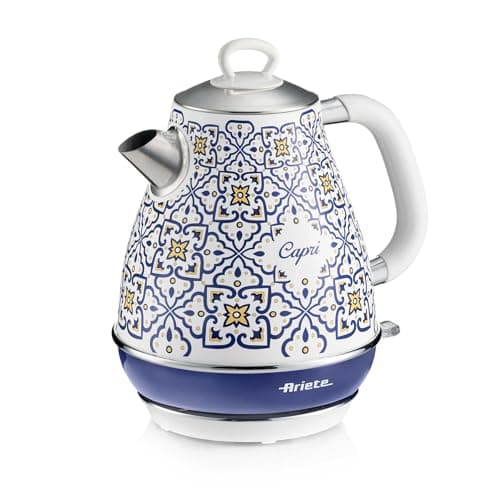 Image of Ariete 2869 Capri Electric Kettle, 1.7 L Capacity, with Removable Filter and 360° Wireless Base, Mediterranean Design, Automatic Shut-Off, Stainless Steel Housing, 2000 W