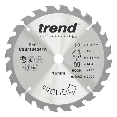 Image of Trend Wood Cordless Circular Saw Blade, 184mm Diameter, 16mm Bore, 24 Teeth, 1.65mm Kerf, +18° Hook, TCT, Medium Finish, CSB/18424TA