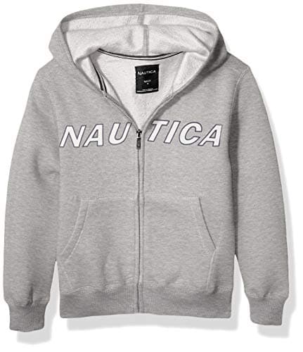 Image of Nautica Boys' Sueded Fleece Chest Logo Full Zip Hoodie Hooded Sweatshirt, Grey Heather, Medium (5) US