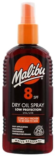 Image of Malibu Sun SPF 8 Non-Greasy Dry Oil Spray for Tanning with Shea Butter Extract, Tan Enhancing & Moisturising Body Oil Mist, Water Resistant, 200ml