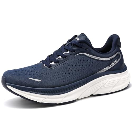 Image of Men's Road Running Shoes Walking Athletic Trainers Lightweight Comfortable Cushioning Non-Slip Breathable Sneakers Navy EU42