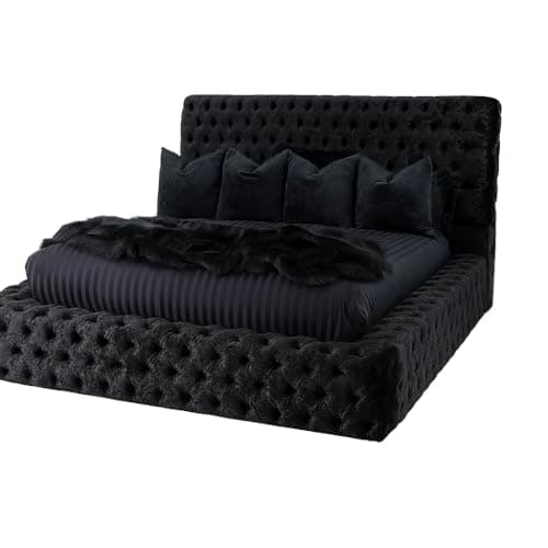 Image of Atomic Sleep Crushed velvet Park Lane Ambassador Bed Frame - Mattress/Gas Lift Optional - UK Made (Black Crush, Double 4ft6 with bed frame and slats only)