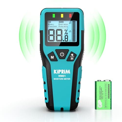 Image of Kiprim Pinless Damp Meter Moisture Meter for Wood, Walls, Masonry – Accurate Non-Destructive Testing with Audible and Visual Alarm,4 Modes, Data Hold, and Mute Function