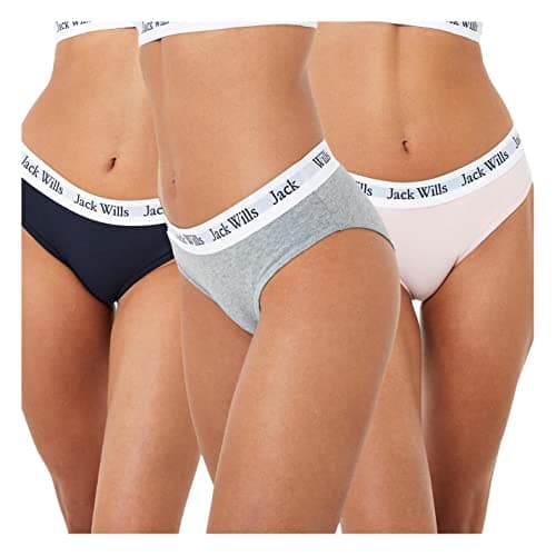 Image of Jack Wills Womens Wilden Multipack Boy Pants 3 Pack Short Briefs Elasticated Pink/Navy/Grey 12 (M)