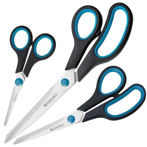 Image of Westcott Easy Grip Scissors 3 Pieces Black | Set of 3 Universal Scissors with Comfort Grip | Extra Sharp & Durable Stainless Steel Blade | for Crafting, Household & Office | N-90027 00