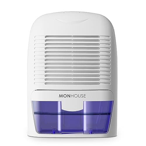 Image of MONHOUSE Dehumidifier 1500ml Portable, Compact & Quiet Moisture Absorber - Mini Air Dehumidifier for Home, Bedroom Damp, Car, Office, Garage, Caravan & Basement - Electric Mould Remover -White/Purple