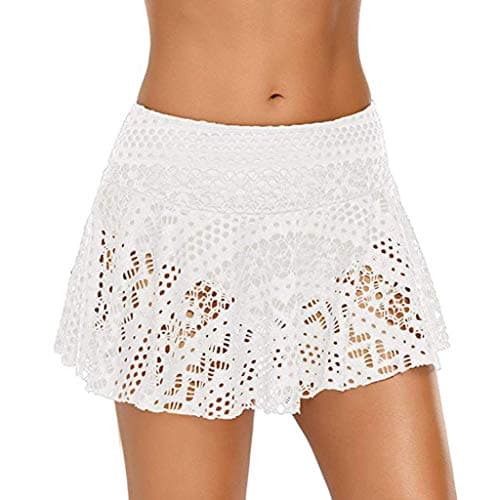 Image of Women Tankini Skirt Swimming Costume Crochet Women's Swim Bikini Skort Lace Short Bottom Swimsuit Skirted Skirt Swimwears Tankinis Set Women's Tankini Swimwear White