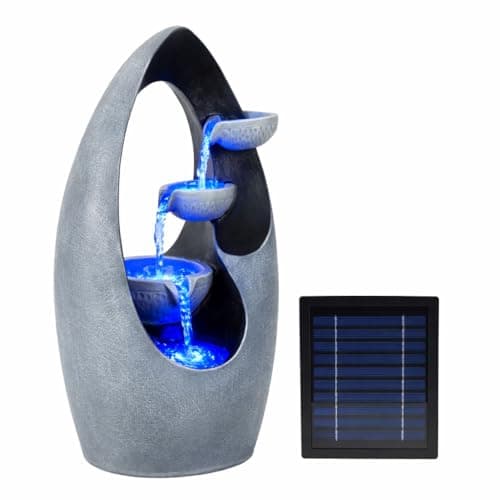 Image of Gardenwize -Solar Powered Infinity Loop Water Feature with Battery Backup & LED Lights, Outdoor Garden Water Fountain with Solar Panel, Modern Cascading Waterfall Design