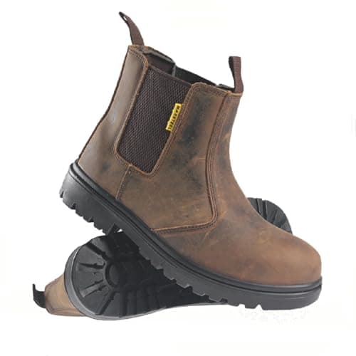 Image of MENS SAFETY DEALER BOOTS CHELSEA LIGHTWEIGHT SLIP ON LEATHER ANKLE WORK STEEL TOE CAP SHOES SZ (DARK BROWN, UK Footwear Size System, Adult, Men, Numeric, Medium, 11)