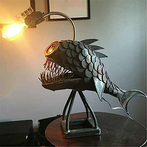 Image of RCYF Angler Fish Steampunk Halloween Steampunk Decoration Vintage Iron Art Handmade Statue Sea Animal Ornament Desktop Night Light Gift Bedside Lamp for Bedroom Lighting USB LED Animal
