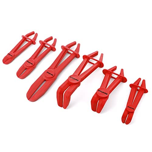 Image of DURATECH 6-Piece Hose Clamp Pliers Set, Straight & 90° Angled Hose Pinch Off Pliers, Plastic Line Clamp Pliers Set for Flexible Hoses Fuel Hoses Gas Lines Brake Hoses Radiator Hoses