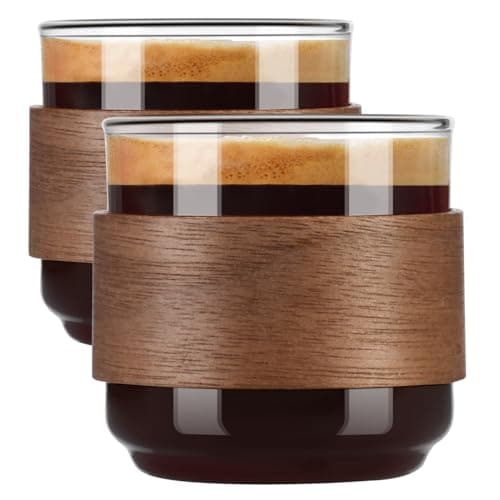 Image of ParaCity Espresso Cups Set of 2 with Wooden Ring, High Borosilicate Espresso Shot Glass, Clear Small Expresso Shots Cup, Espresso Accessories (Small)