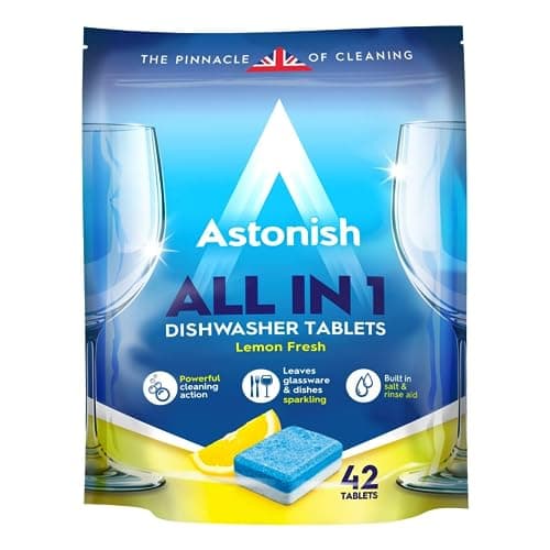 Image of Astonish All In 1 Powerful Cleaning Dishwasher Tablets with Salt and Rinse Aid, Pack of 42 Tablets, Lemon Fresh