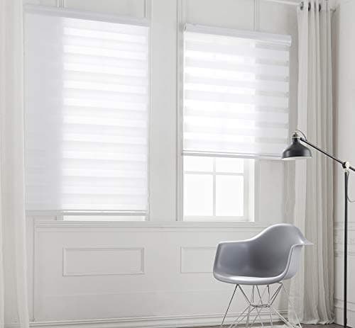 Image of Taiyuhomes Day and Night Zebra Roller Blind Gradient Double Fabric Translucent or Blackout Vision Curtains for Window and Door with Aluminium Cassette (White, Width 50cm X Height 150cm)