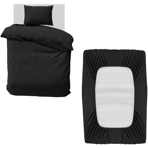 Image of MOONLIGHT20015 Single Bedding Set 3 Piece Duvet Cover Fitted Sheet with Pillow case Soft Brushed Microfiber Duvet Cover sets Black