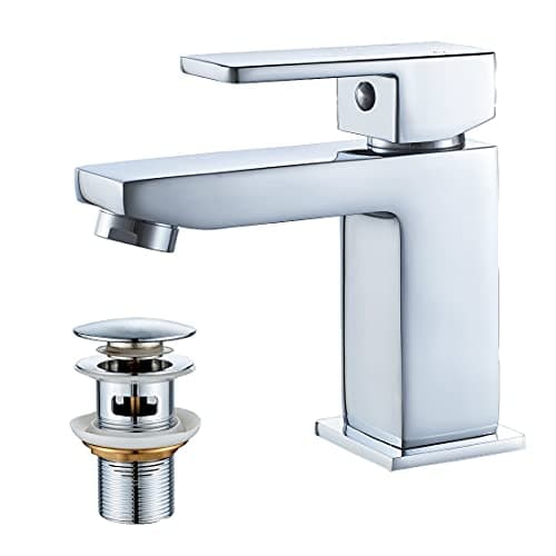 Image of Luckyhome Basin Mixer Tap with Pop up Waste,Washroom Square Single Lever Chrome Brass Mixer Tap