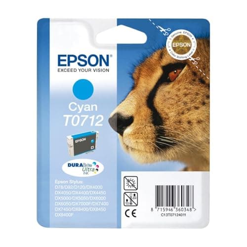 Image of Epson T0712 Cyan Durabrite Ink Cartridge - Cheetah