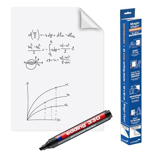 Image of Legamaster Magic-Chart Whiteboard Foil - 60x80 cm - White - 25 Perforated Sheets, Incl. 1 Erasable Board Marker