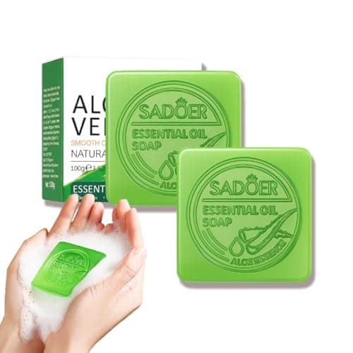 Image of Aloe Vera Soap Bar- Gentle Cleansing 98% Aloe Vera Extract Soap for Face & Body, Organic, Gentle, Moisturising, Skin Hydration & Oil Balance, Antioxidant, Suitable for Men & Women (2PCS)