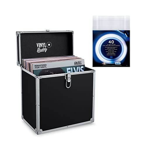 Image of VINYL BUDDY 12'' Aluminium Vinyl Record Storage Case,Holds up to 40 LPs (in PVC Sleeves) Includes 40 x 12 Inch Outer Record Sleeves (Black) (VB01B)