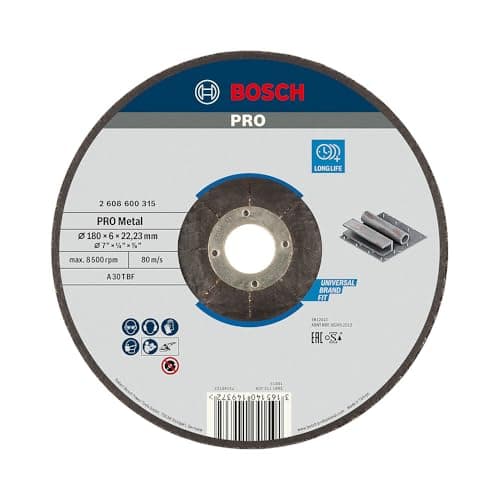 Image of Bosch 1x PRO Metal Longlife Grinding Disc for Large Angle Grinder and Bore 22.23 mm (for Steel, Ø 180 mm, Professional Accessory Large Angle Grinder)
