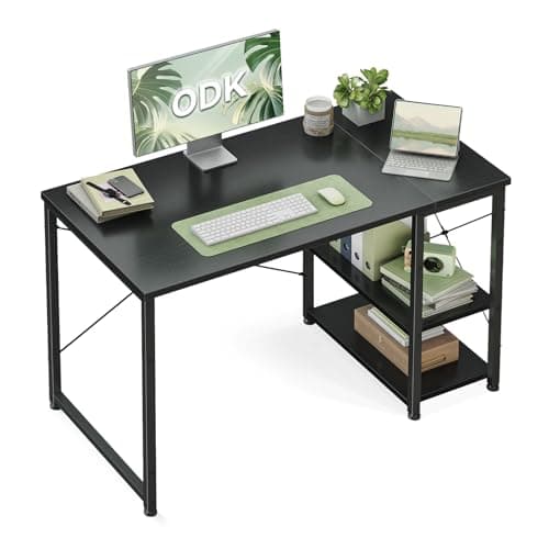Image of ODK Desk with Reversible Storage Shelves, 100 x 48 cm Small Computer Desk, Home Office Work Table, Study Writing Table for Workers and Students, Black