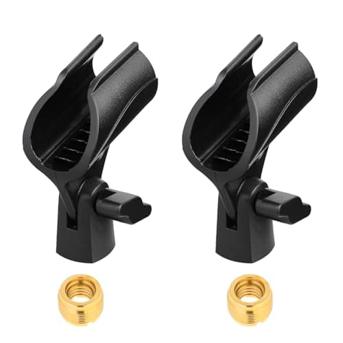 Image of 2 Pack Adjustable Microphone Clip Holder for Mic Stand, Mic Clip Holder for Wired Wireless Mic, Universal Microphone Holder Clamp with 5/8" to 3/8" Mic Screw Adapter