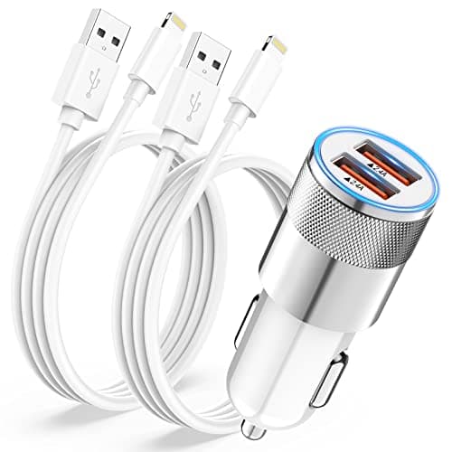 Image of iPhone Car Charger Adapter [Apple MFi Certified], Car iPhone Charger Cigarette Lighter Dual USB Auto Cigarette for iPhone 14 13 12 11 Pro Max/XS/X/8,Fast Auto Phone Charger with 2x Lightning Cable