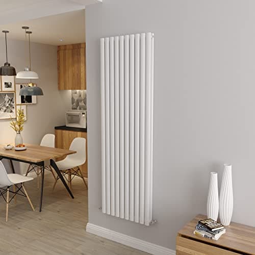 Image of White Vertical Radiator Oval Double Panel Designer Tall Radiators 1800x590mm Central Heating Radiators