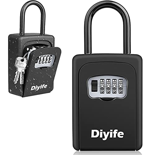 Image of Diyife Key Safe, [Weatherproof] Portable Lock Box for Keys Outdoor with Removable Shackle, Door Handle & Wall Mounted Combination Key Lock Box for Home Office Garage School Airbnb