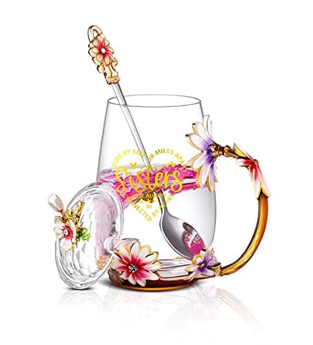 Image of Luka Tech Sisters Gifts: Elegant Flower Tea Cup Coffee Mug, Unique Sister Gifts for Birthday