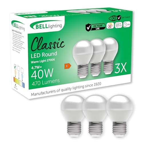 Image of BELL Lighting E27 Edison Screw Cap Non Dimmable Light Bulb LED Golf Ball 3 Pack | Warm White 2700K | 470 Lumen 4.7W | Energy Saving Round LED Light Bulb | 40W Lamp Equivalent