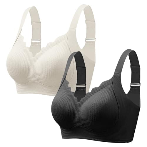 Image of Wireless Bras for Women UK Plus Size - 2 Pack Push Up Sleep Bra Adjustable Support Non Wired Everyday Bra Soft Seamless Bralettes Full Coverage Sportsbra Wireless Underwear for Ladies Light Pink