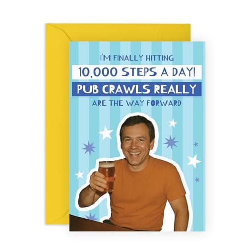 Image of Pub Crawls Greeting Card - 10,000 Steps Target - Jokes on Exercising for Friends, Colleague, Neighbour, Brother, Sister, Him, Her, Women, Men - Beer, Night Out Social Drinking -Comes with Stickers