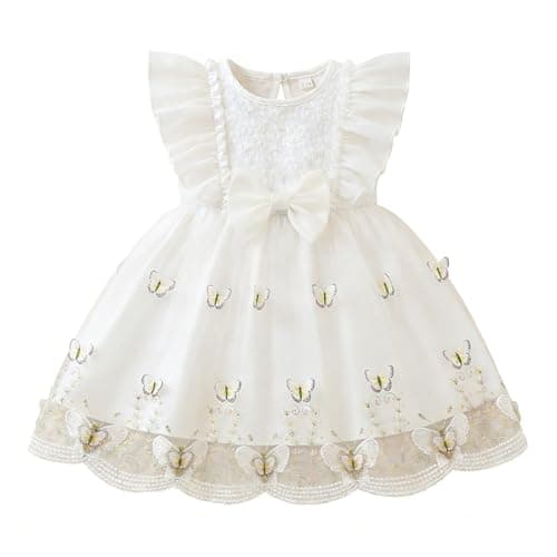 Image of NNJXD Baby Girl Butterfly Dress Toddler Summer Casual Tutu Birthday Party Princess Tulle Dresses 2202 White 18-24 Months
