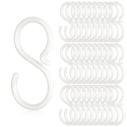 Image of 30PCS Plastic S Hooks for Hanging, Multi-purpose ABS Hooks for Closet, Flexible Secure S Hook for Closet, Kitchen, Living Room, Bedroom Shower Rod, Plant, Easy Lock, White, 2.4 Inch