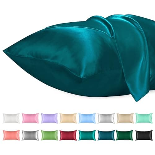 Image of Lirex 2 Pack Satin Pillow Cases - Softer Than Silk Pillowcase for Hair & Skin, Standard Size with Envelope Closure, Cooling Pillow case (Peacock Blue, 50x75cm)