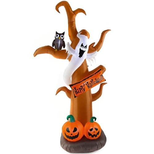 Image of Inflatable Halloween Tree with Ghosts and Pumpkins - 2.4m