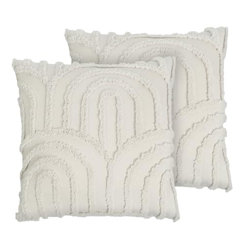 Image of OHS 2 Pack Cushion Covers 45 x 45cm, Super Soft Decorative Tufted Arch Design Neutral Tone Throw Pillow Covers with Invisible Zipper For Sofa Bed Livingroom, Stone
