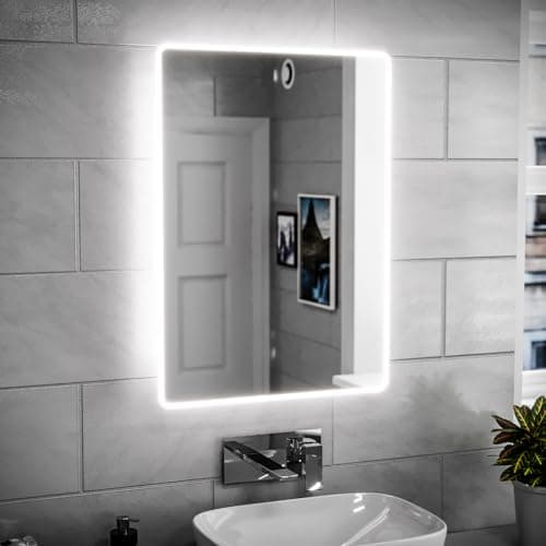 Image of Nes Home Modern Bathroom LED Mirror with Battery Powered Button Switch 500x700mm