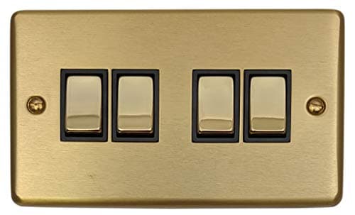 Image of G&H CSB304 Standard Plate Satin Brushed Brass 4 Gang 1 or 2 Way Rocker Light Switch