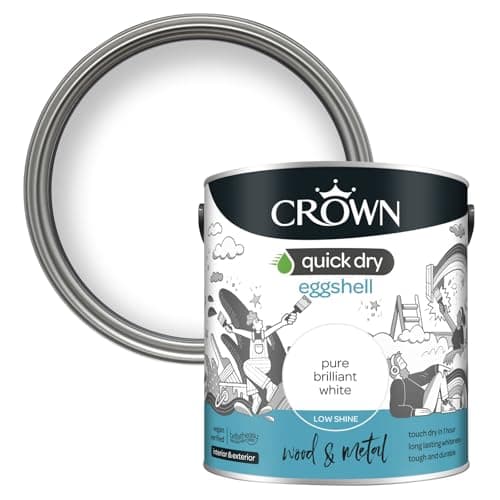 Image of Crown Pure Brilliant White - Quick Dry Eggshell Paint - Wood & Metal - Non Yellowing - White Paint - 2.5L